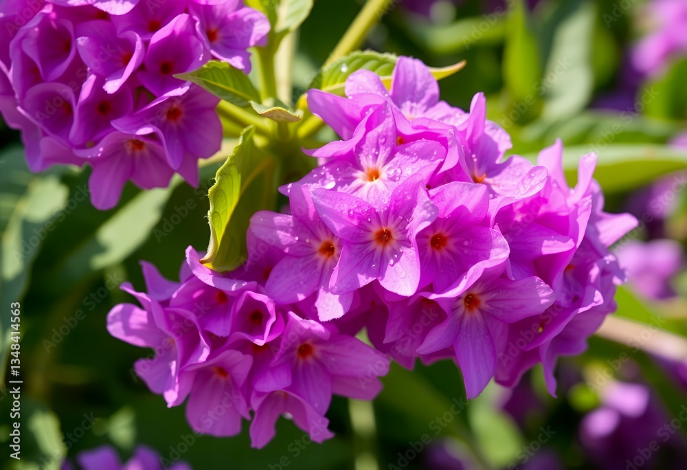 Blooming Purple Pentas Flowers with Water Droplets in Garden Sunlight Blooming Purple Pentas Flowers with Water Droplets in Garden Sunlight