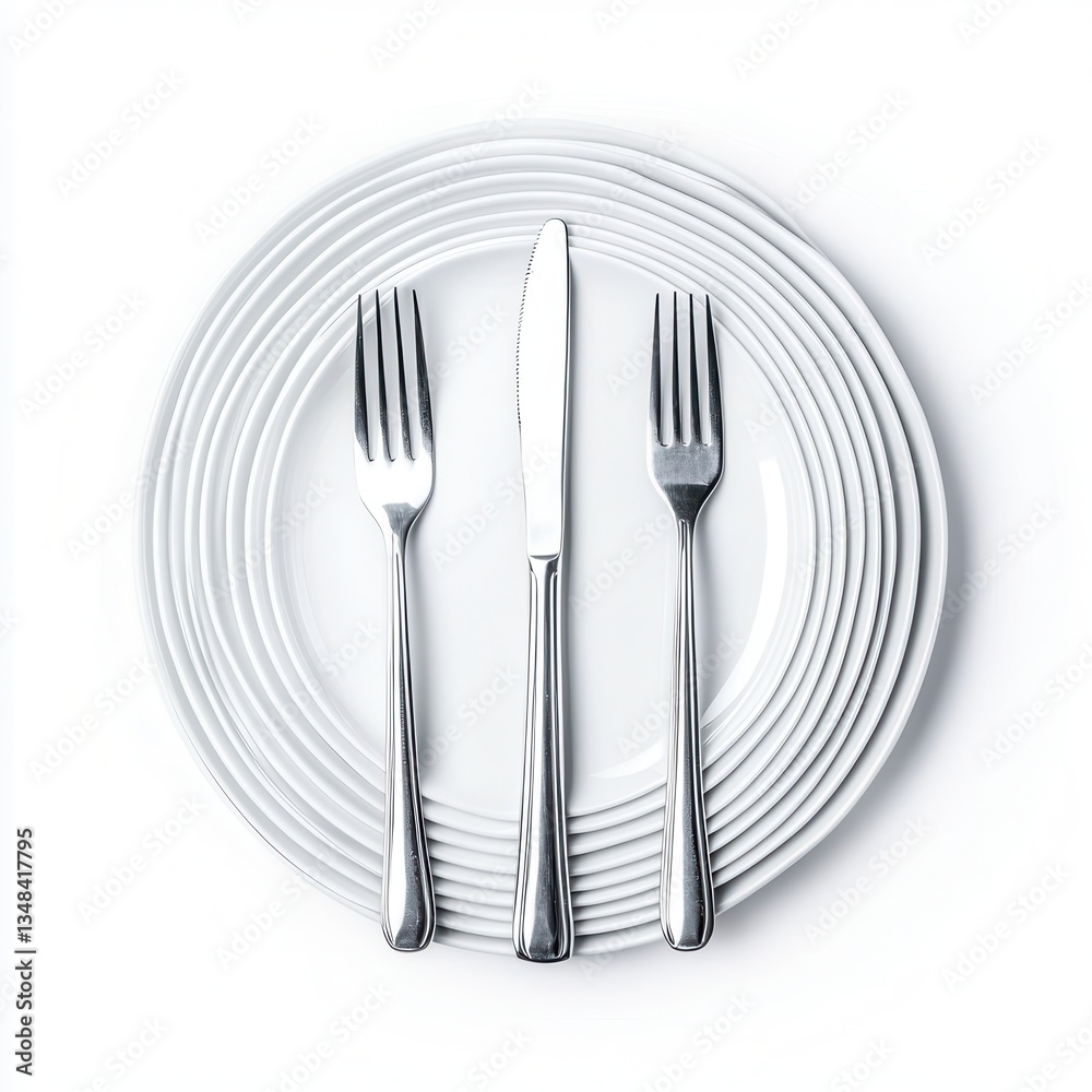 Elegant Arrangement of Cutlery on a White Plate with Fine Details for Dining and Table Setting Elegant Arrangement of Cutlery on a White Plate with Fine Details for Dining and Table Setting