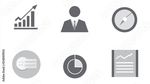 Business Icons: Growth, Leadership, Strategy, and Progress - A Visual Representation of Key Business Concepts