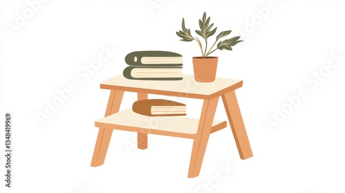 Wooden Bookshelf with Potted Plant: Minimalist Home Decor, Cozy Reading Nook, Simple Shelf Design, Natural Elements, Aesthetic Home Decor, Books and Plants, Small Space Organization