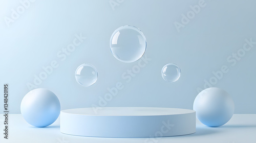 Product display image of transparent bubbles on a light blue background