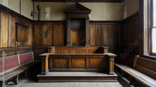 Wallpaper Mural Solemn Interior View of a Vintage Courthouse Witness Stand and Benches Torontodigital.ca