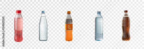 Mineral water bottles, drinks in glass, cool, vector png, realistic carbonated drinks in bottle. Non-alcoholic cocktails.