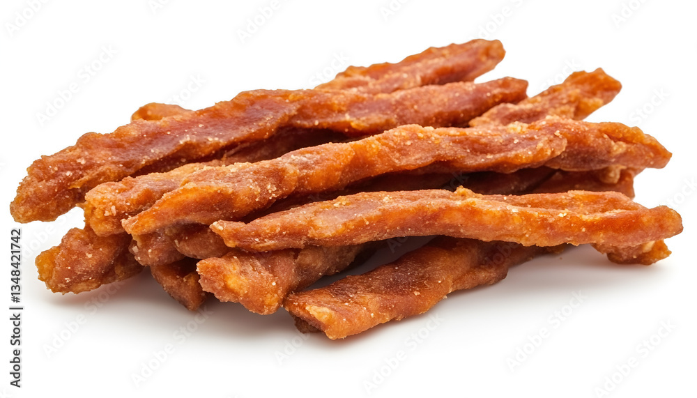 Fried pork - Dry pork sticks on white background Fried pork - Dry pork sticks on white background