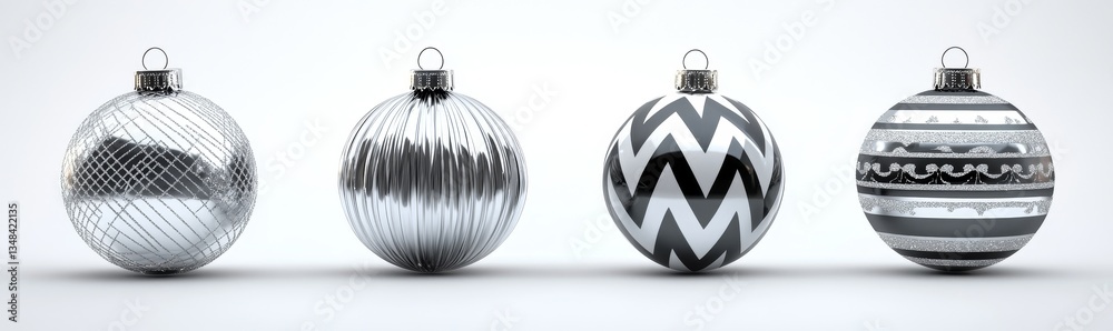 Fototapeta premium Three Silver and Black Christmas Ornaments