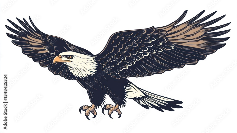 Fototapeta premium Majestic Bald Eagle in Flight: A Symbol of Freedom and Power