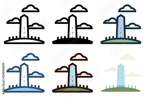 obelisk monument with cloud icon vector illustration
