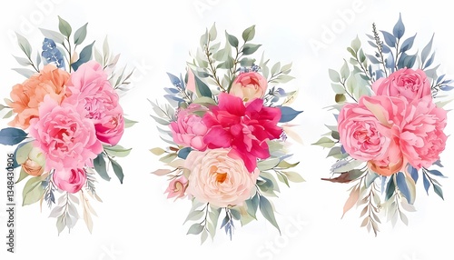 Floral Bouquet Arrangement with Watercolor Style for Decoration or Invitation