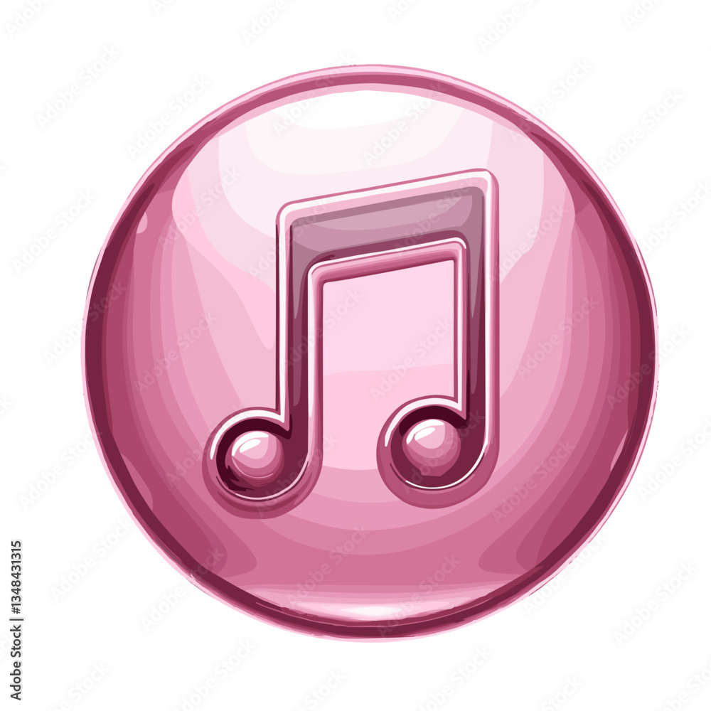 Pink glossy music note icon in a round design, representing melody and audio enjoyment Pink glossy music note icon in a round design, representing melody and audio enjoyment