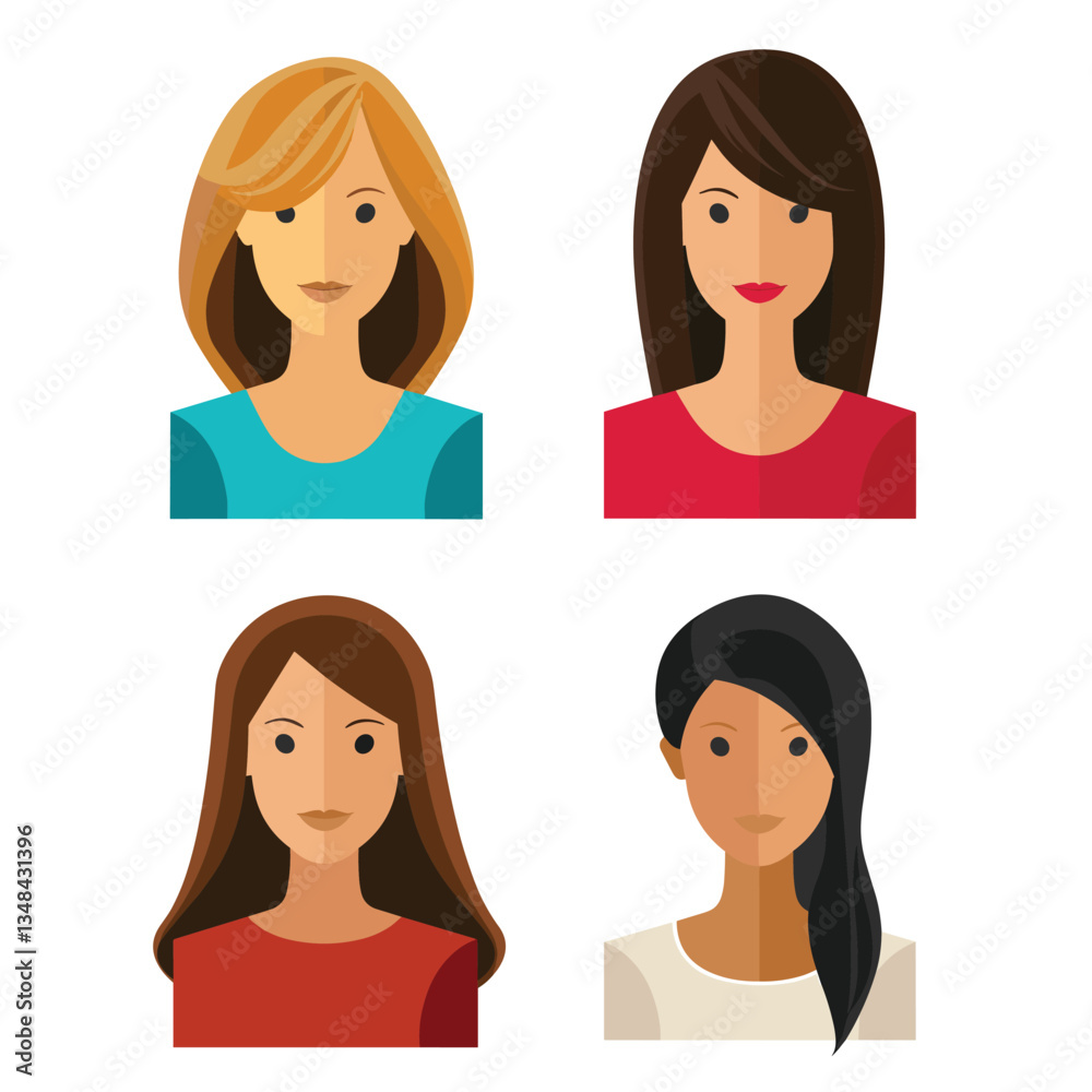 Illustration of four diverse women with varying hairstyles and skin tones, presented in a flat, graphic style against a white background. Illustration of four diverse women with varying hairstyles and skin tones, presented in a flat, graphic style against a white background.