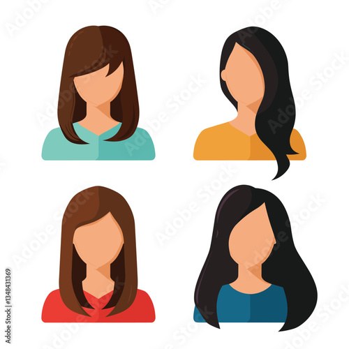 Diverse female avatars showcase modern simplicity, each distinguished by hair color and attire, symbolizing representation and inclusivity in digital profiles.