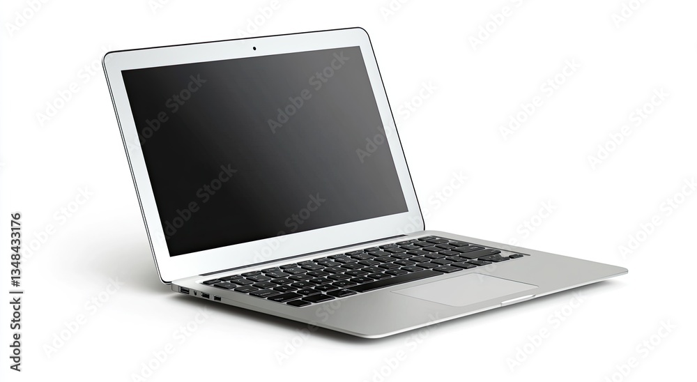 Modern laptop, silver color, blank screen Modern laptop, silver color, blank screen