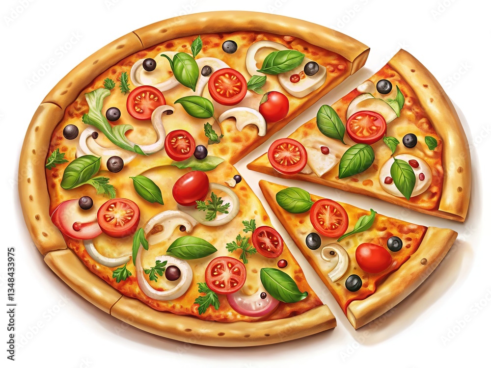 Delicious Pizza Sliced with Cutter - EPS Vector Graphic Delicious Pizza Sliced with Cutter - EPS Vector Graphic