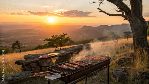 Preparing a delicious braai as the sun sets over the landscape