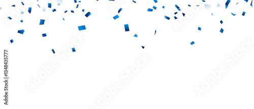 Blue confetti falling on a white background for a celebration.
