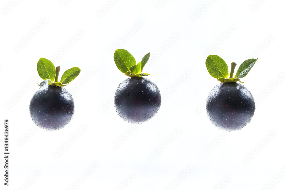 Dark Berries with Green Leaves Float Dark Berries with Green Leaves Float
