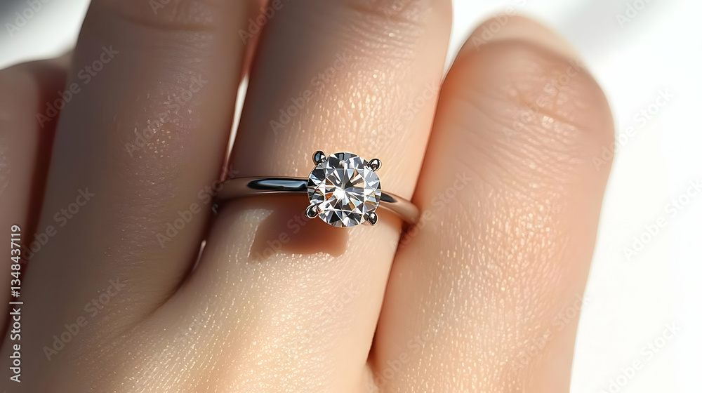 Closeup Of A Diamond Solitaire Ring On A Hand Closeup Of A Diamond Solitaire Ring On A Hand