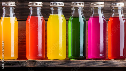 Wallpaper Mural Close-up of colorful bottled drinks on rustic shelf refreshment concept photography Torontodigital.ca