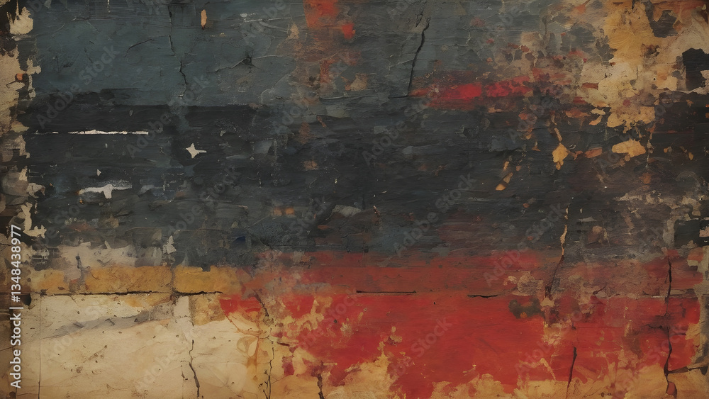 Obraz premium Weathered and cracked surface showing layers of paint and time