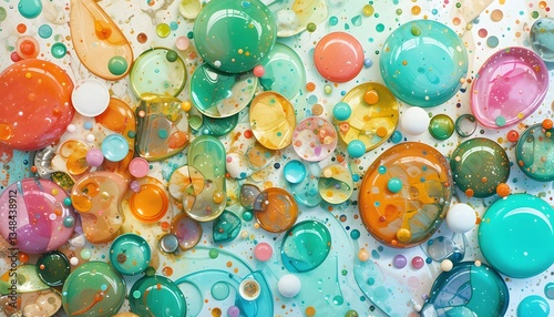 a vivid collage of colerful Multi-colored and seafoam blue droplets abstract shape. photo