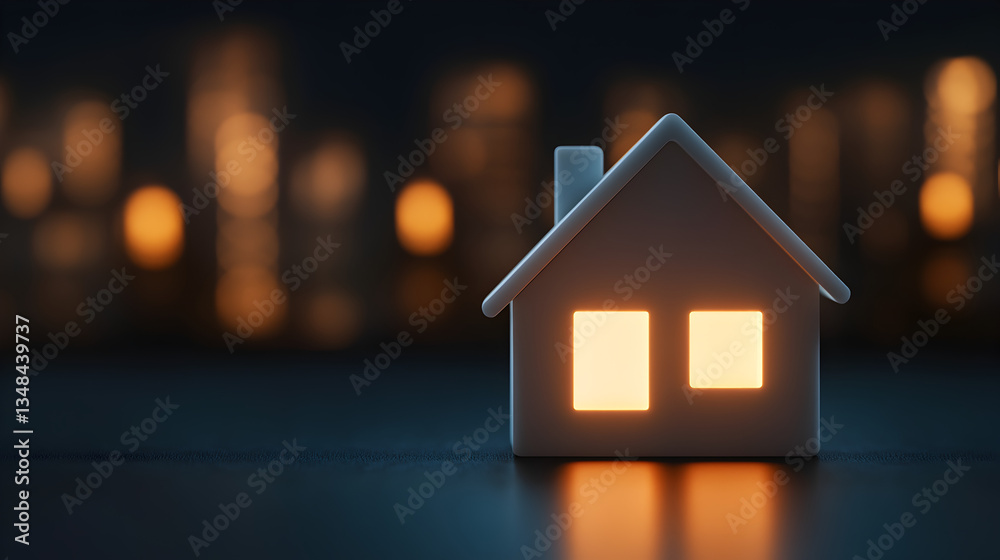 Illuminated model house cozy indoor setting decorative object warm ambience Illuminated model house cozy indoor setting decorative object warm ambience