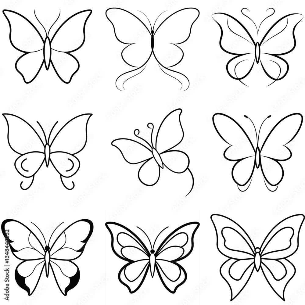 Obraz premium Set of Butterfly Line art icon vector
