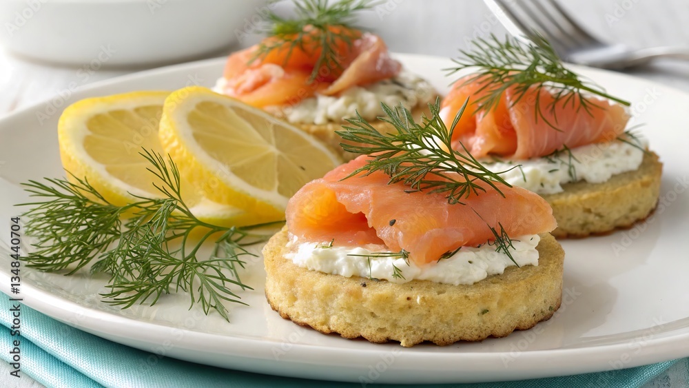 Brambor ky topped with smoked salmon and fresh herbs for a delightful culinary experience Brambor ky topped with smoked salmon and fresh herbs for a delightful culinary experience