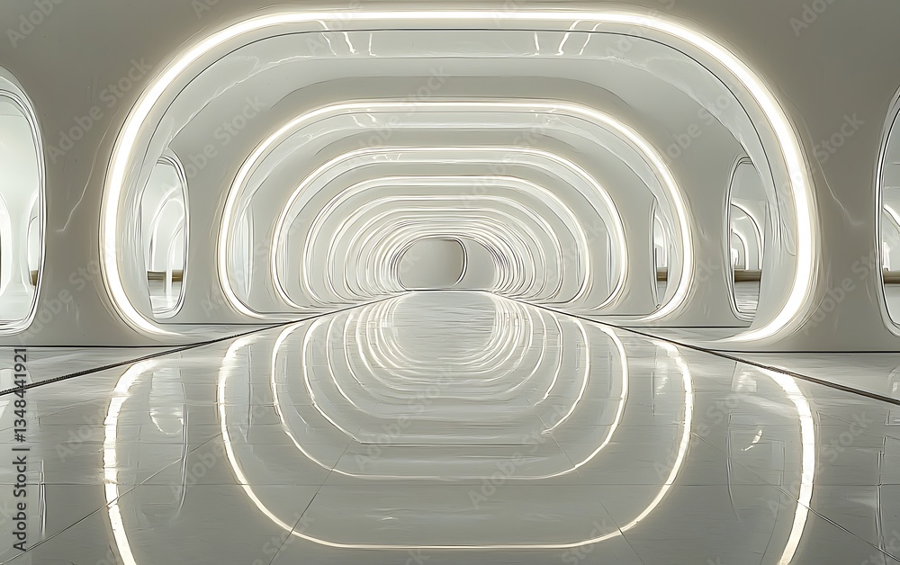 Fototapeta premium Futuristic White Corridor Architecture Design