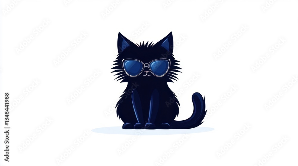 Fototapeta premium Sassy Black Cat in Sunglasses Sitting Stylishly on White Background