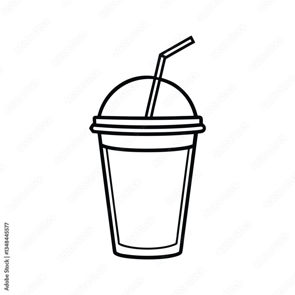 Line art design vector illustration of a fruit smoothie cup with a domed lid and a straw.eps Line art design vector illustration of a fruit smoothie cup with a domed lid and a straw.eps
