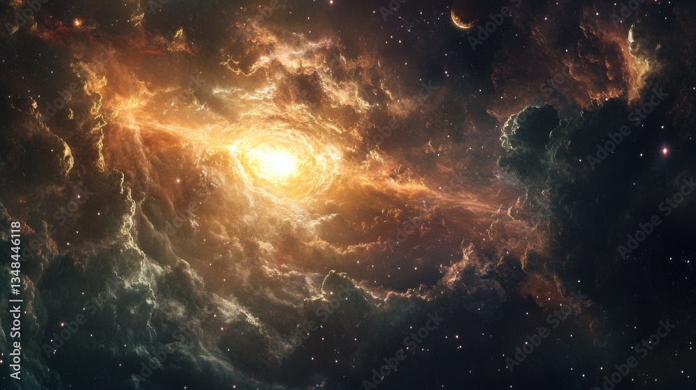 A breathtaking view of a vibrant swirling nebula in deep space with glowing gases and distant stars A breathtaking view of a vibrant swirling nebula in deep space with glowing gases and distant stars