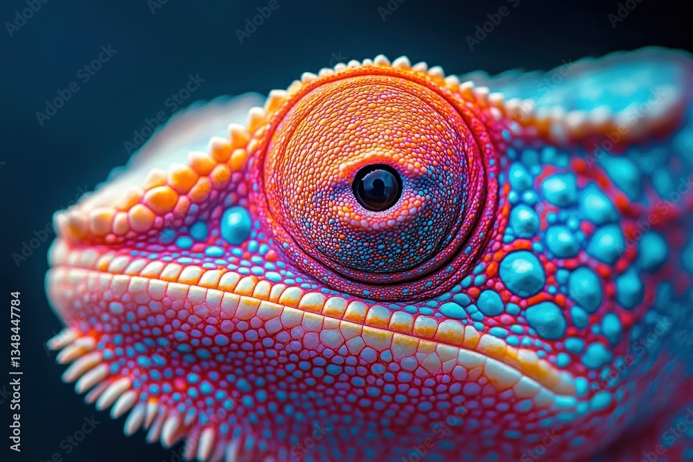 Obraz premium Vibrant Head of a Colorful Chameleon in Macro Photography
