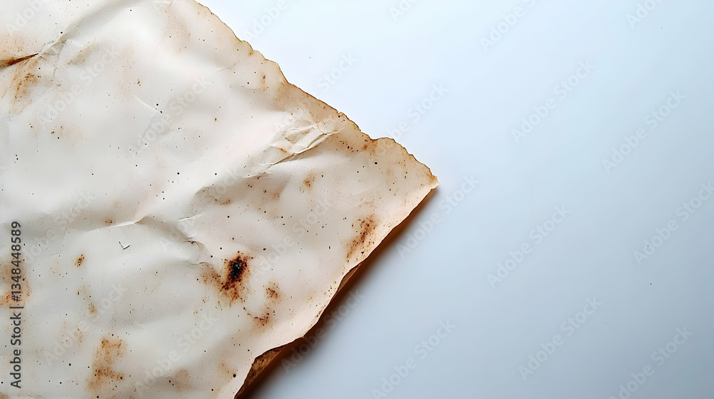 Fototapeta premium Burnt Creased Off-White Paper Corner On White Background