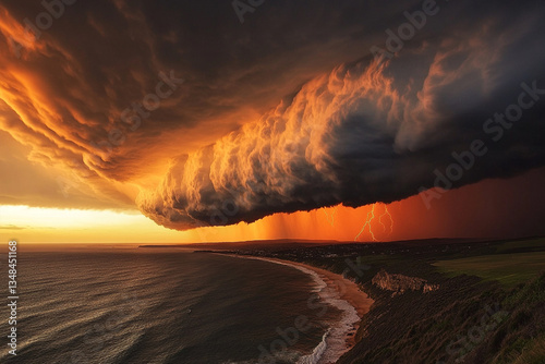 A storm cloud over the ocean with a storm cloud in the sky.