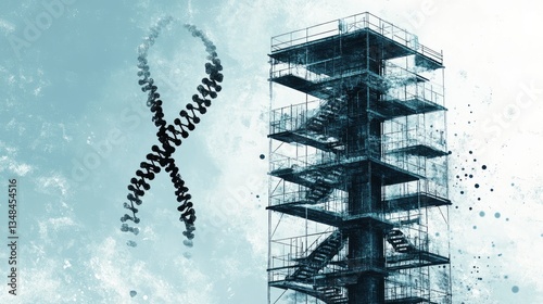 Abstract Dna Strand and Industrial Structure Blend in Dreamy Watercolor Style photo