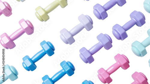 Colorful dumbbells pattern on transparent background representing fitness and workout