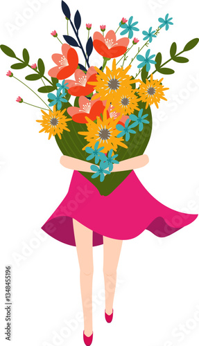 girl with a bouquet of wildflowers vector