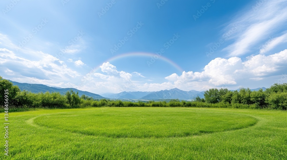 Obraz premium Vast field, rainbow, clear sky
