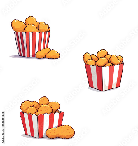 Vsai delicious chicken nuggets overflowing from striped red and white buckets