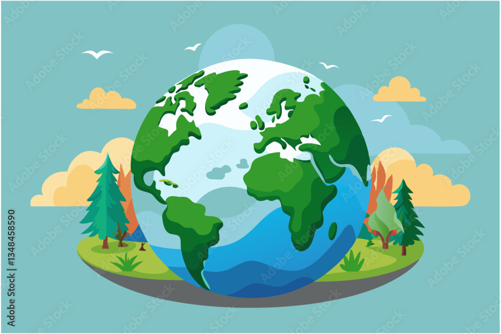 Naklejka premium Happy Earth Day Concept Earth with green trees