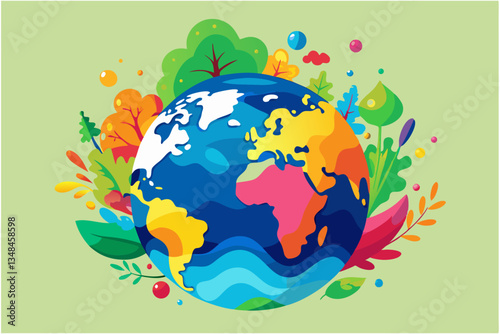 Happy Earth Day Concept  Earth with green trees