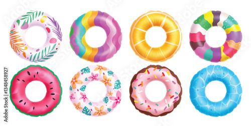 Summer inflatable swim ring clipart set. Colorful floaters elements clip art collection for beach, swimming pool lifebuoy and life saver equipment

