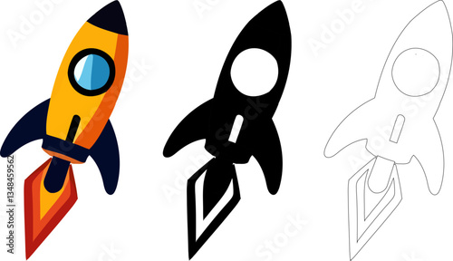 Rocket sign symbol logo icon with colorful black and outline