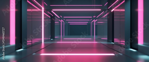 Futuristic background with hidden pink neon light casting dramatic shadows photo