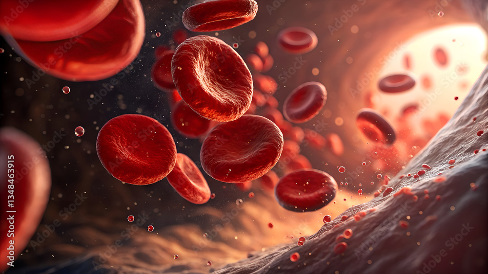 Fototapeta premium Close-Up View of Red Blood Cells in the Human Body