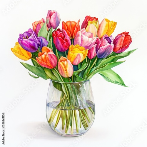 Wallpaper Mural Vibrant multicolored tulips in a clear glass vase. Torontodigital.ca