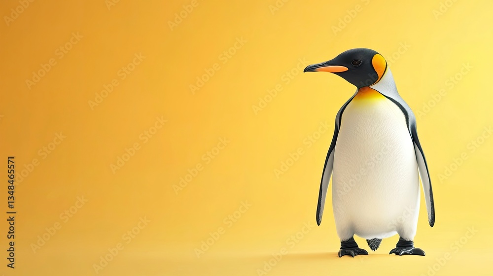 Naklejka premium Standing King Penguin on Yellow Background Stock Illustration for Kids
