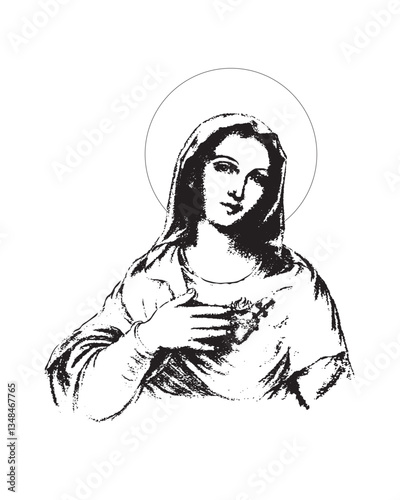 Immaculate heart of Mary Illustration Catholic religious Our Lady Vector