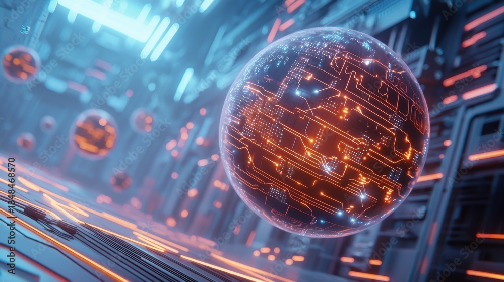 A massive quantum computer floating in a futuristic temple, glowing circuits running like veins through the structure, energy orbs pulsating with data A massive quantum computer floating in a futuristic temple, glowing circuits running like veins through the structure, energy orbs pulsating with data