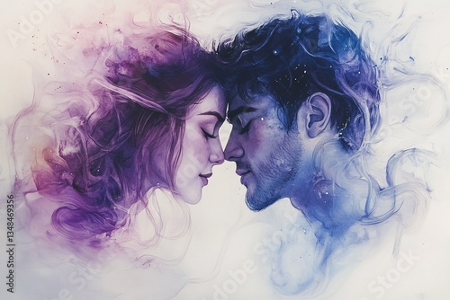 Obraz na płótnie A close embrace of two people in artistic watercolor form w salonie